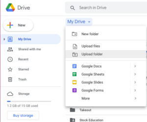 Google My Drive Screenshot of uploading a folder