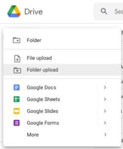 Screen Shot of Google Drive folder upload procedure